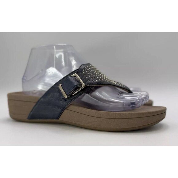 Vionic‎ Capitola Sandals Comfort Shoes Studded Thongs Navy Platform See Measurem - Picture 1 of 12
